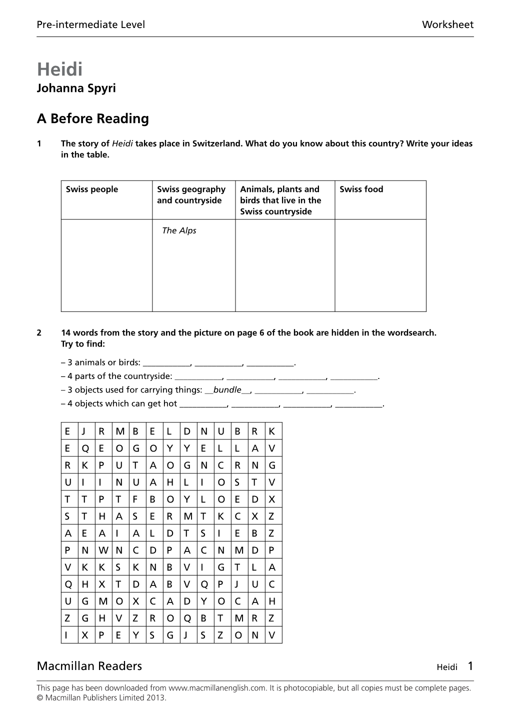 Heidi Worksheet