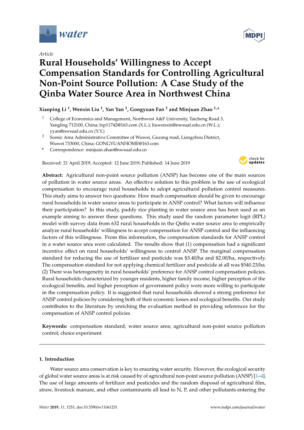 Rural Households' Willingness to Accept Compensation