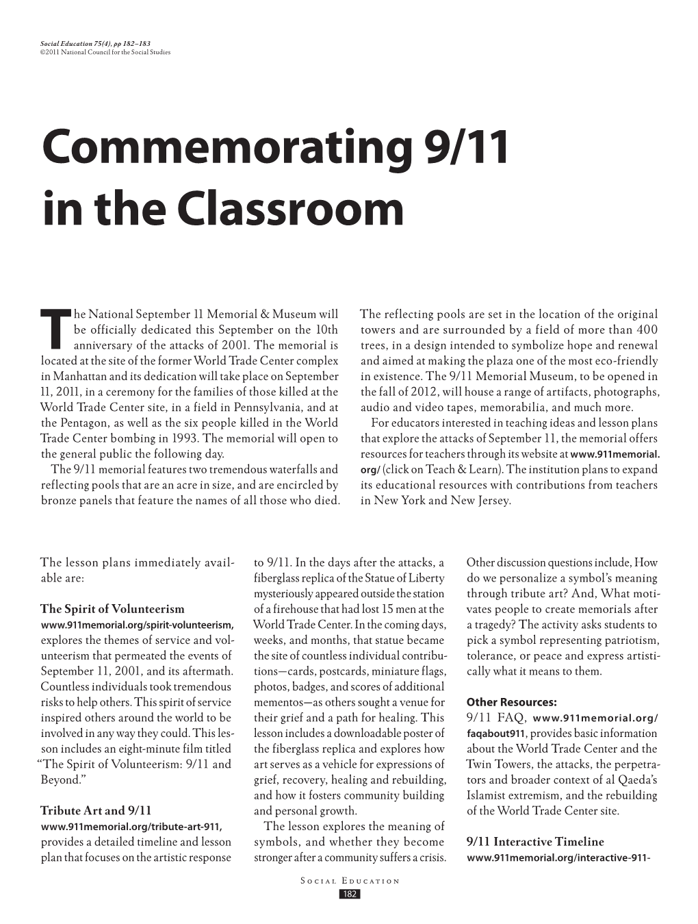 Commemorating 9/11 in the Classroom