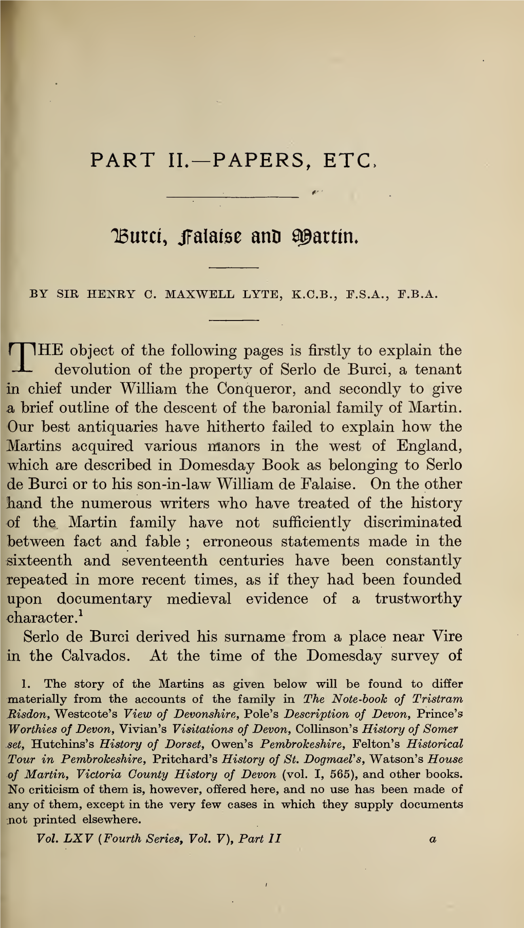 Maxwell Lyte, H C, Burci, Falaise and Martin, Part II, Volume 65