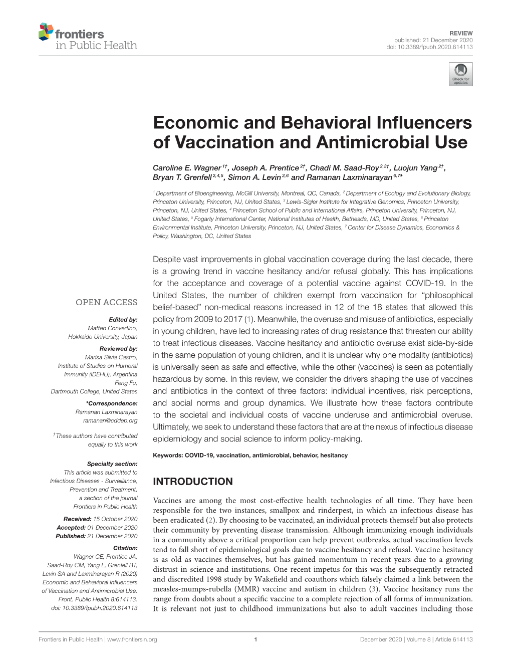 Economic and Behavioral Influencers of Vaccination And