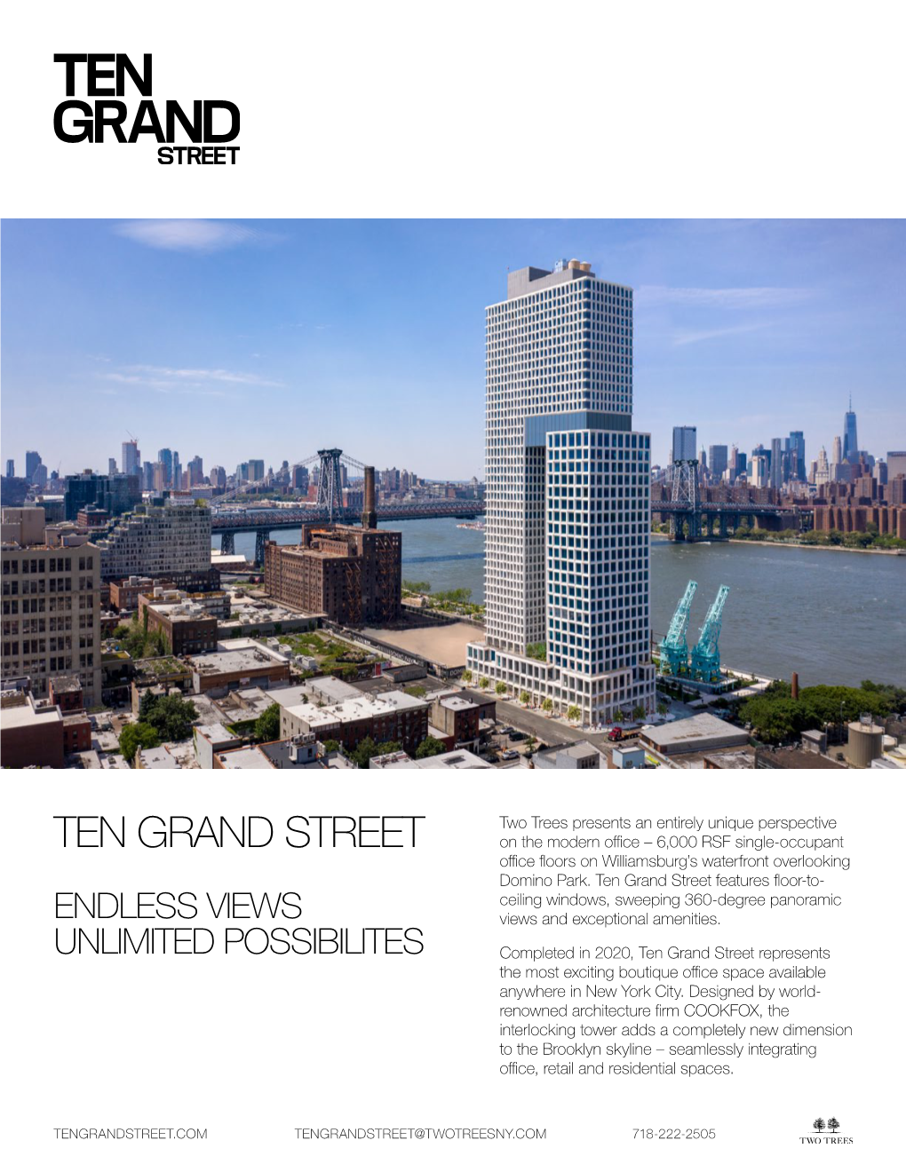 TEN GRAND STREET on the Modern Office – 6,000 RSF Single-Occupant Office Floors on Williamsburg’S Waterfront Overlooking Domino Park