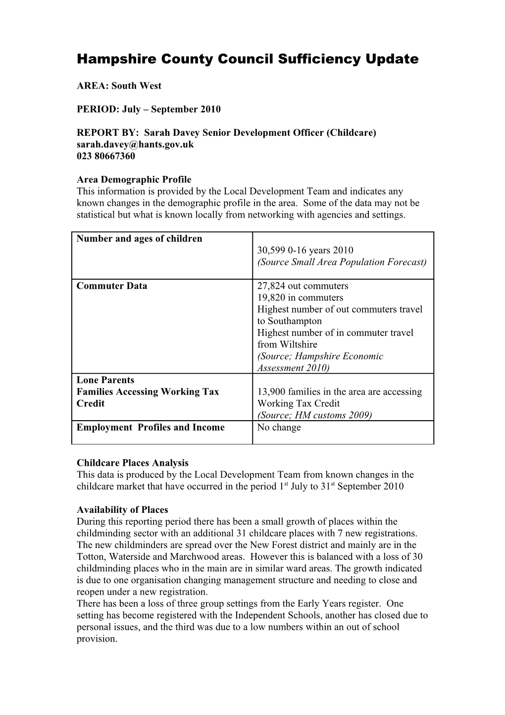 Hampshire County Council Sufficiency Update s7