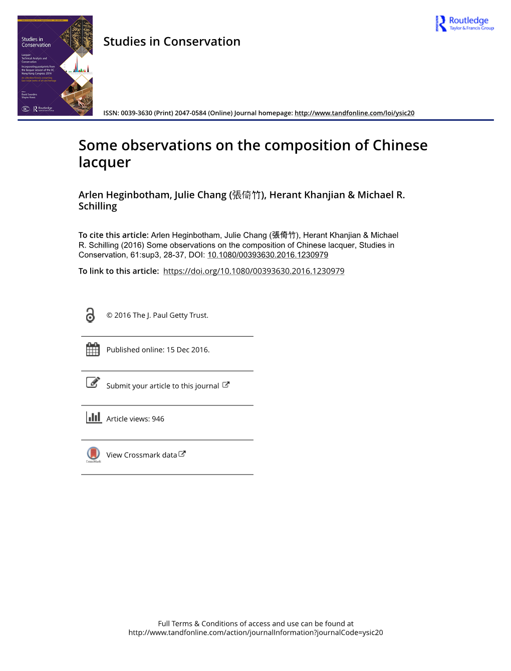 Some Observations on the Composition of Chinese Lacquer