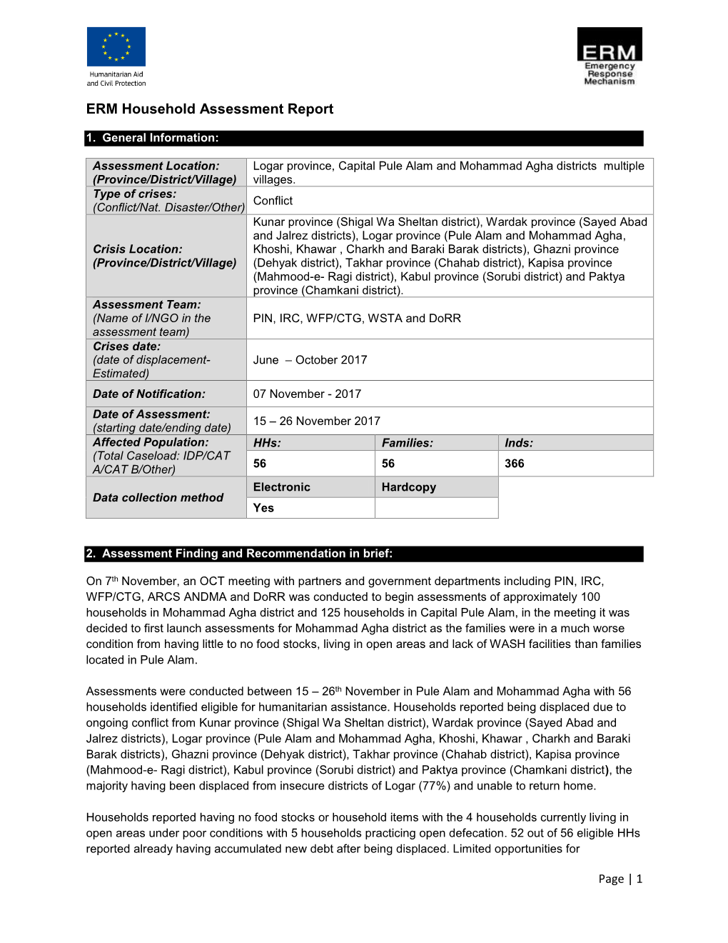 ERM Household Assessment Report