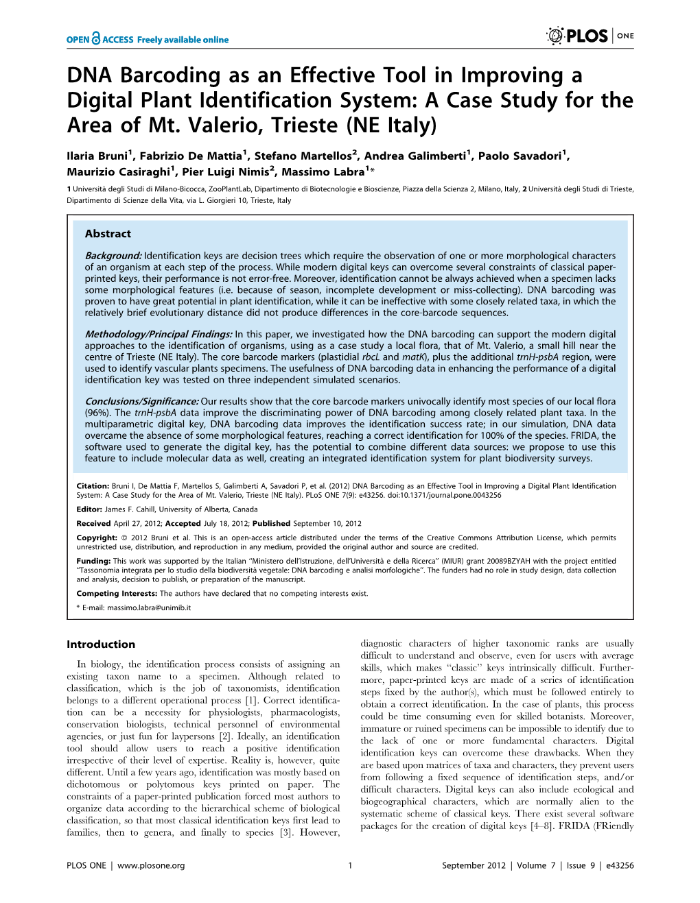 DNA Barcoding As an Effective Tool in Improving a Digital Plant Identification System: a Case Study for the Area of Mt