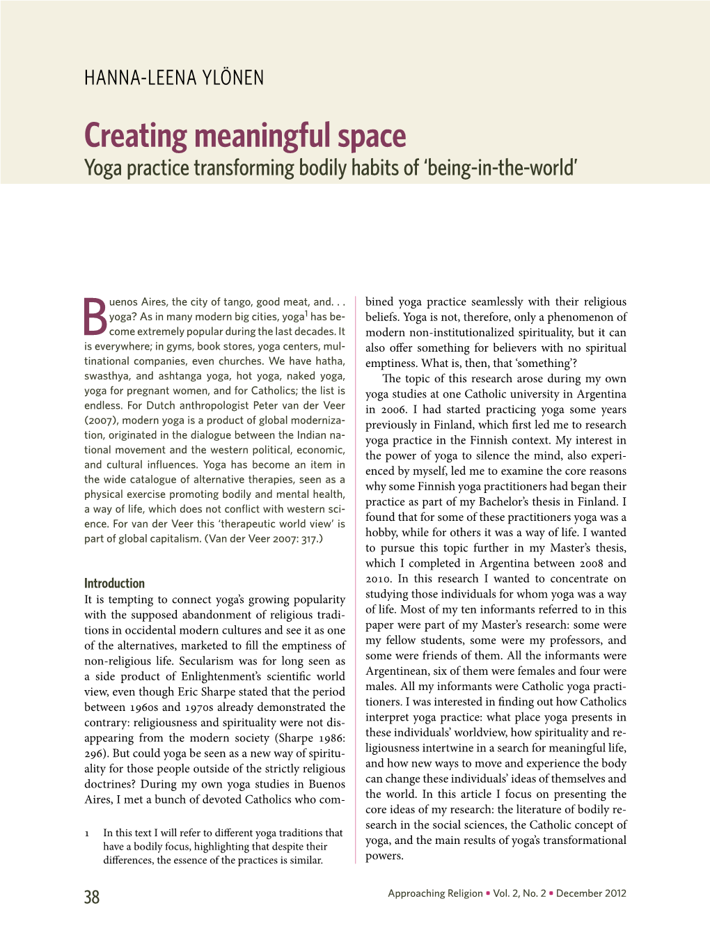 Creating Meaningful Space Yoga Practice Transforming Bodily Habits of ‘Being-In-The-World’