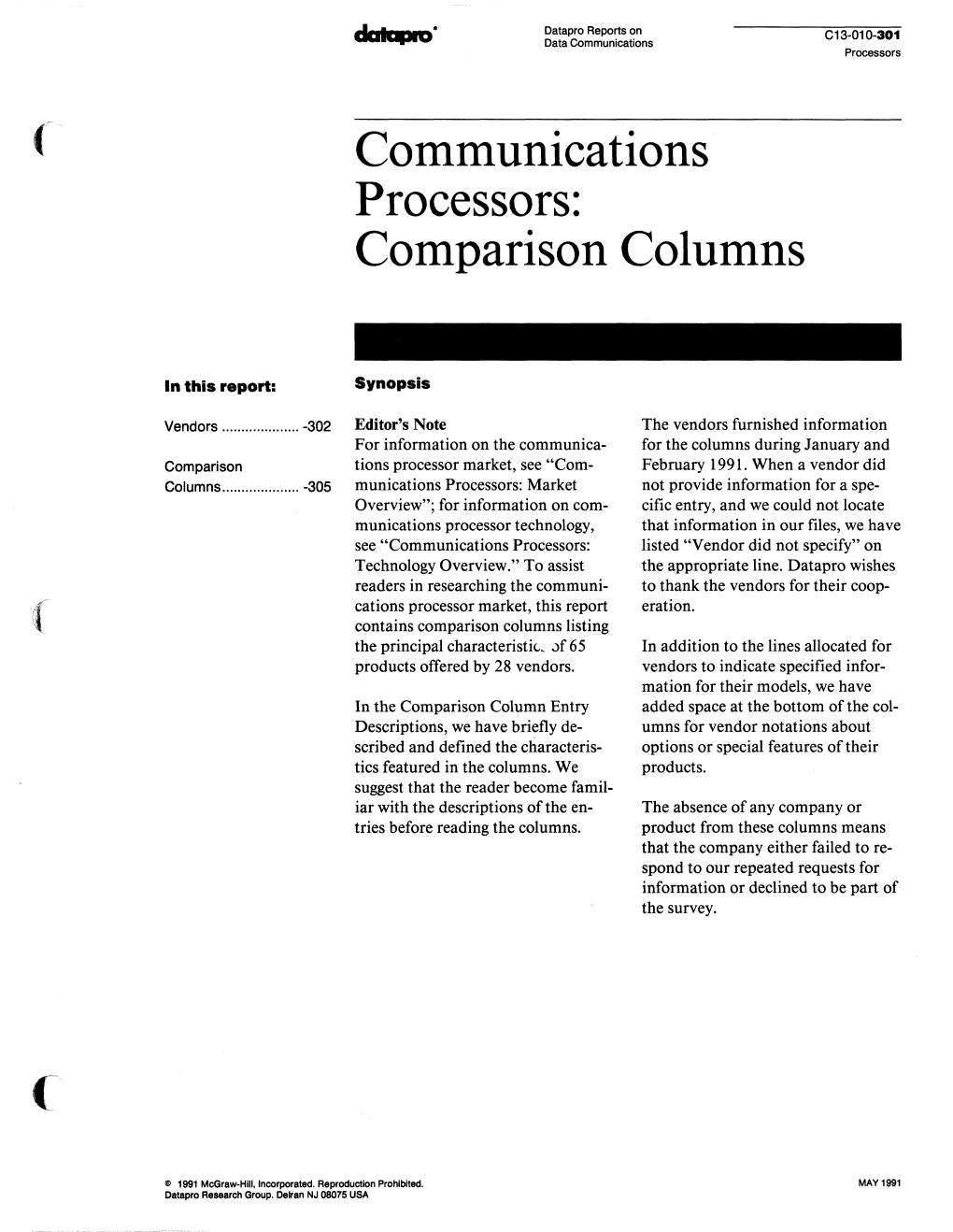 Communications Processors: Comparison Columns