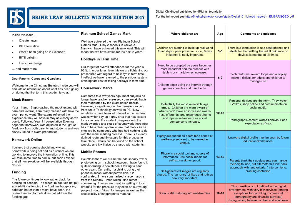 Brine Leas' Bulletin Winter Edition 2017