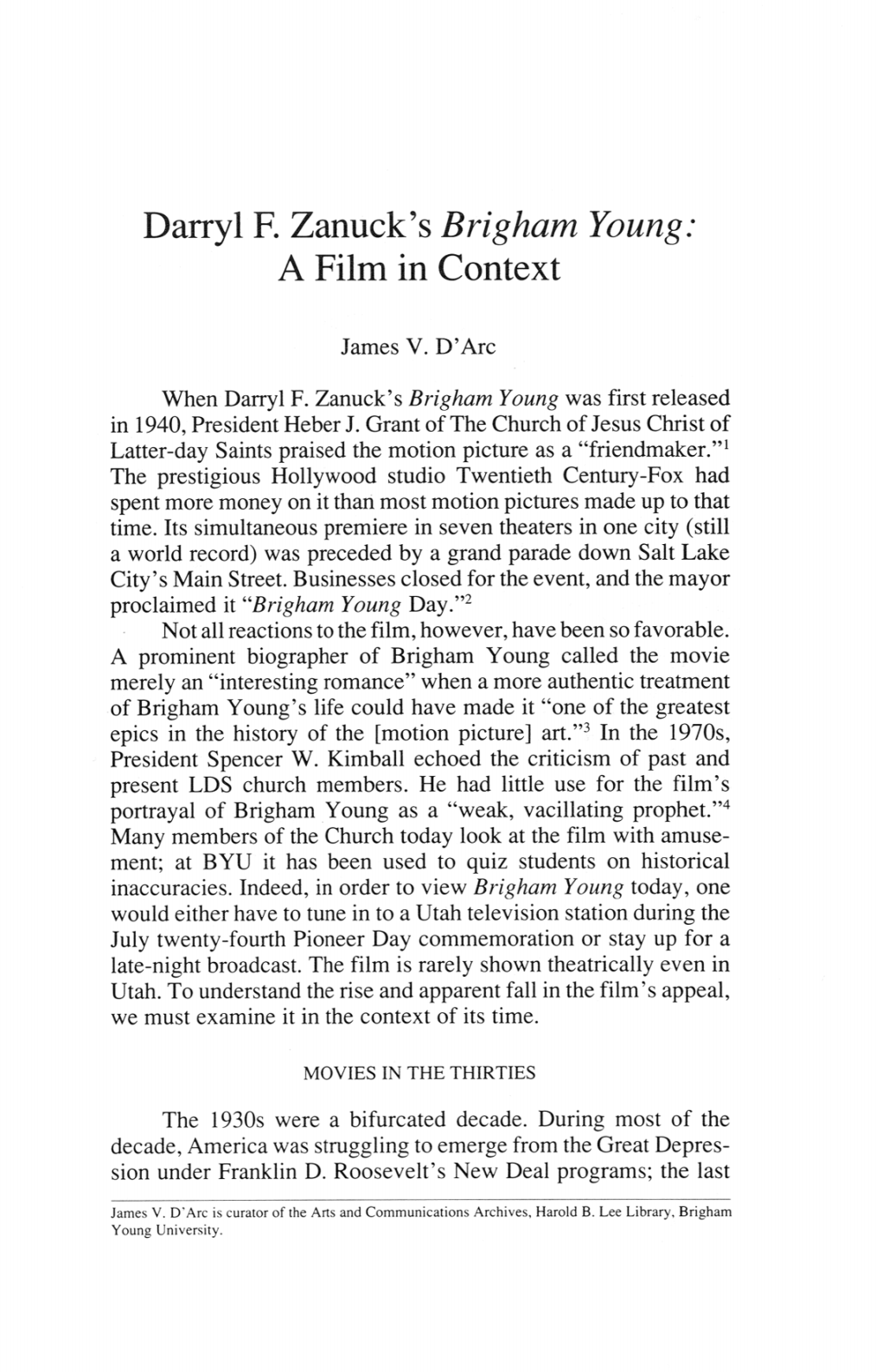 Darryl F Zanucks Brigham Young a Film in Context