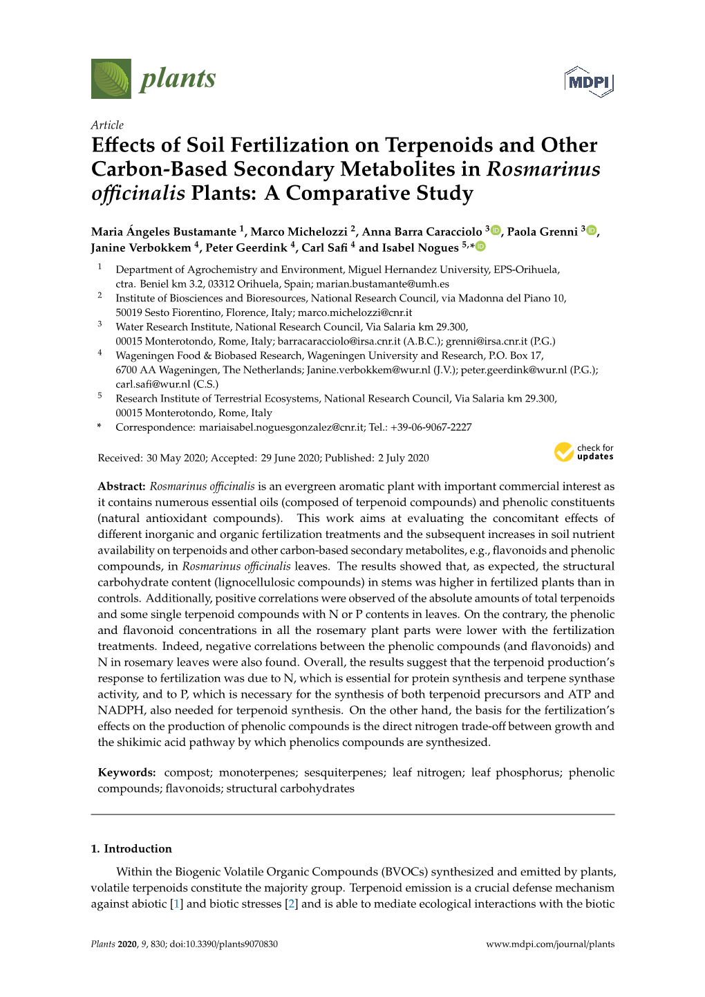 Effects of Soil Fertilization on Terpenoids and Other Carbon