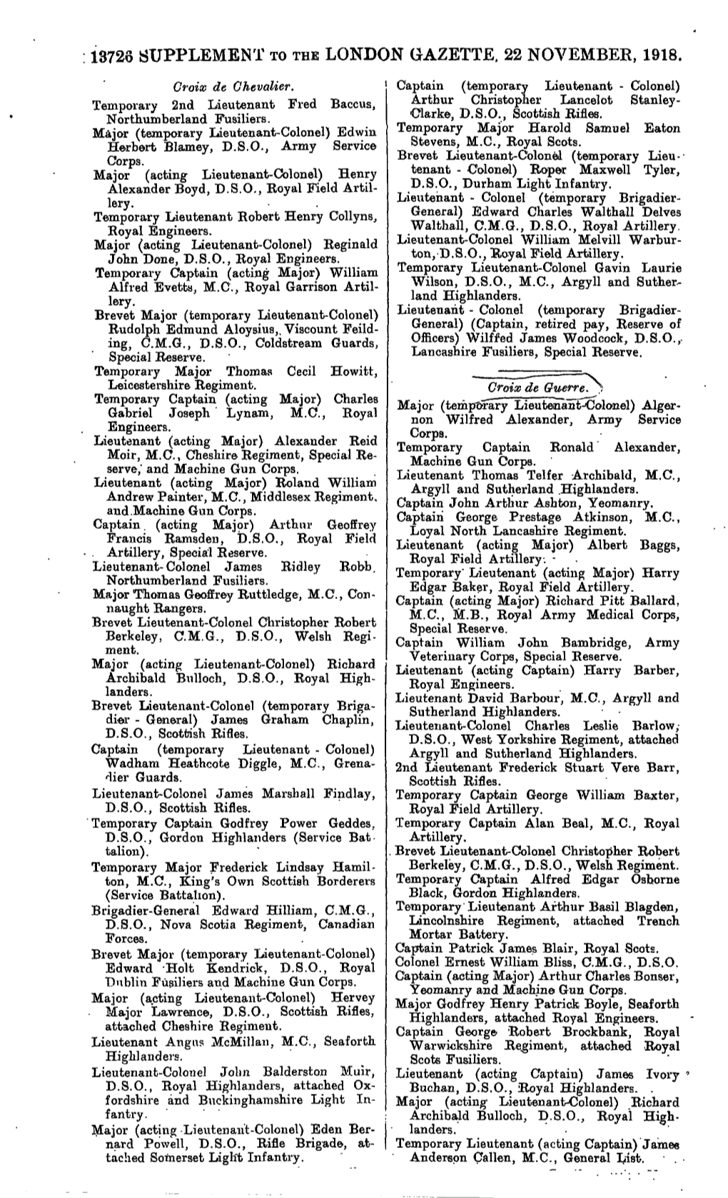 13726 Supplement to the London Gazette, 22 November, 1918