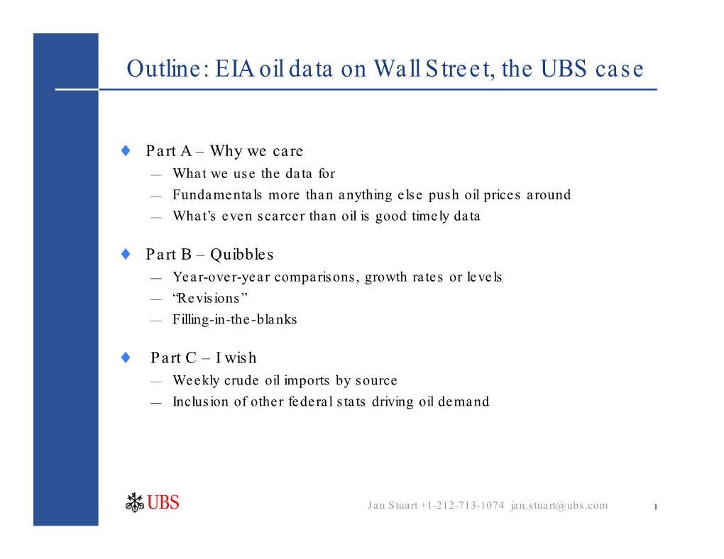 Jan Stuart +1-212-713-1074 Jan.Stuart@Ubs.Com 1 Running Debate: What Causes High Oil Prices?