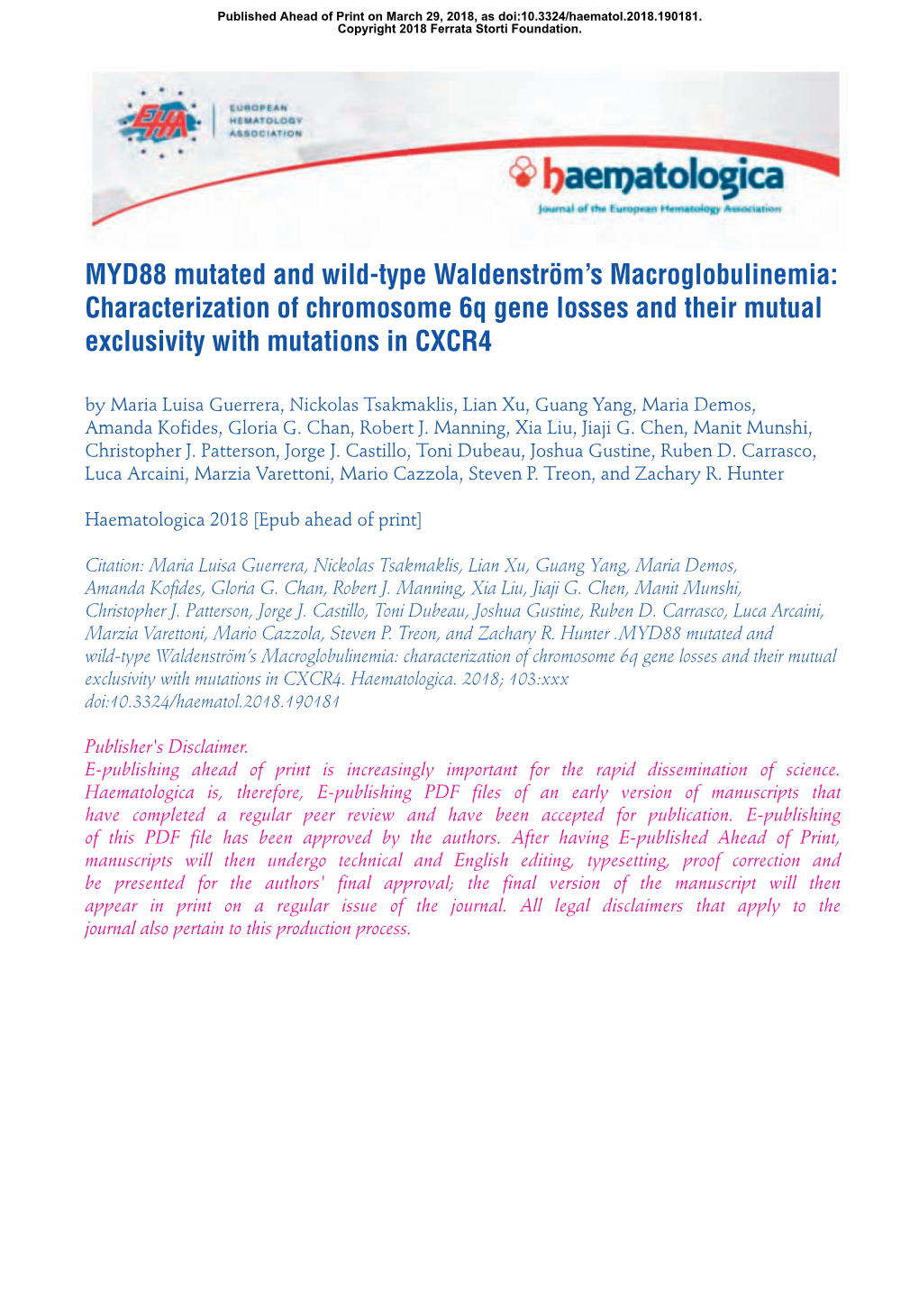 Characterization of Chromosome 6Q Gene Losses and Their Mutual E