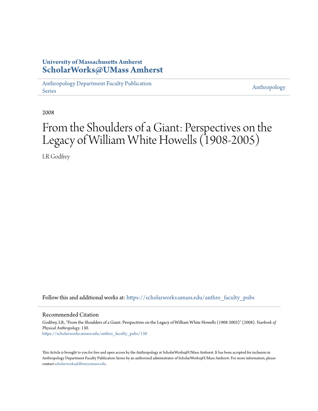 Perspectives on the Legacy of William White Howells (1908-2005) LR Godfrey