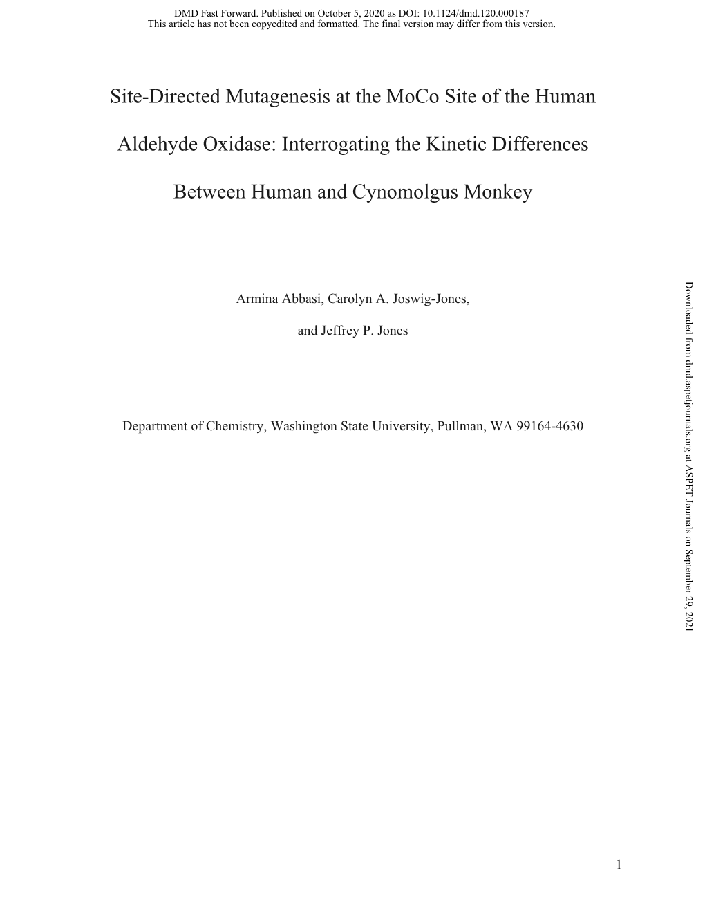 Site Directed Mutagenesis at the Moco Site of the Human Aldehyde