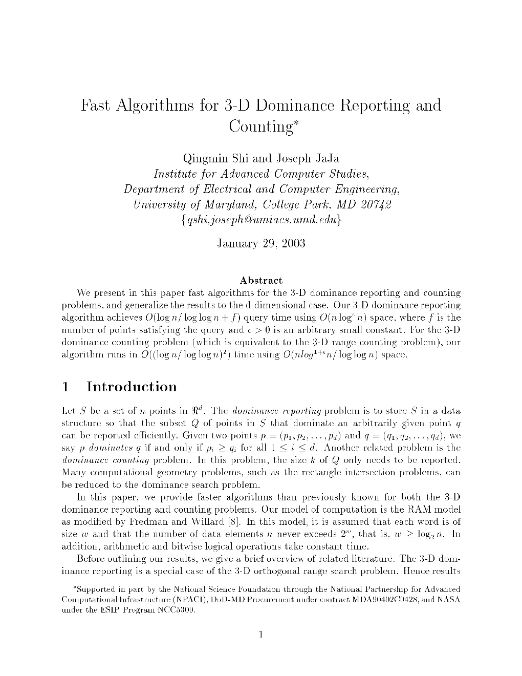 Fast Algorithms for 3-D Dominance Reporting and Counting