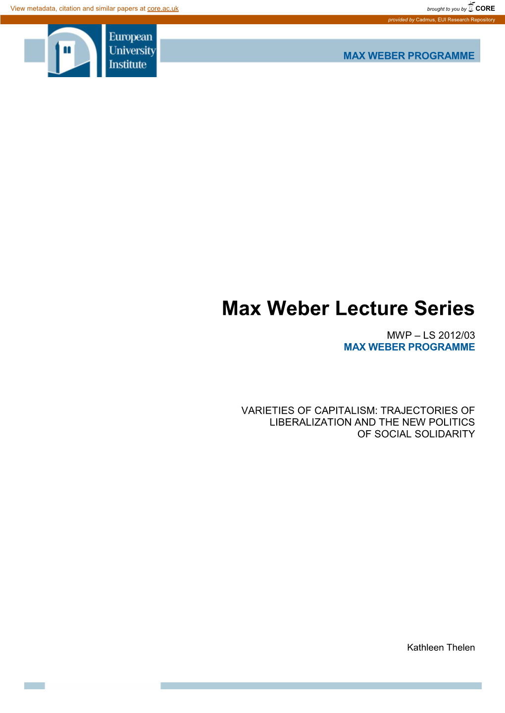 Max Weber Lecture Series
