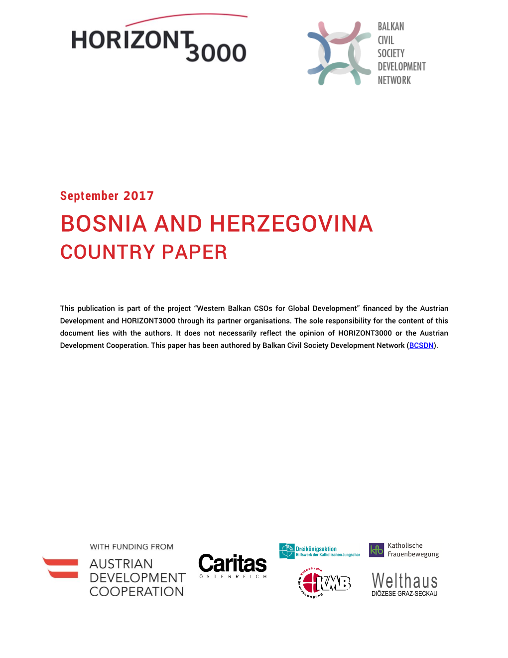 Bosnia and Herzegovina Country Paper