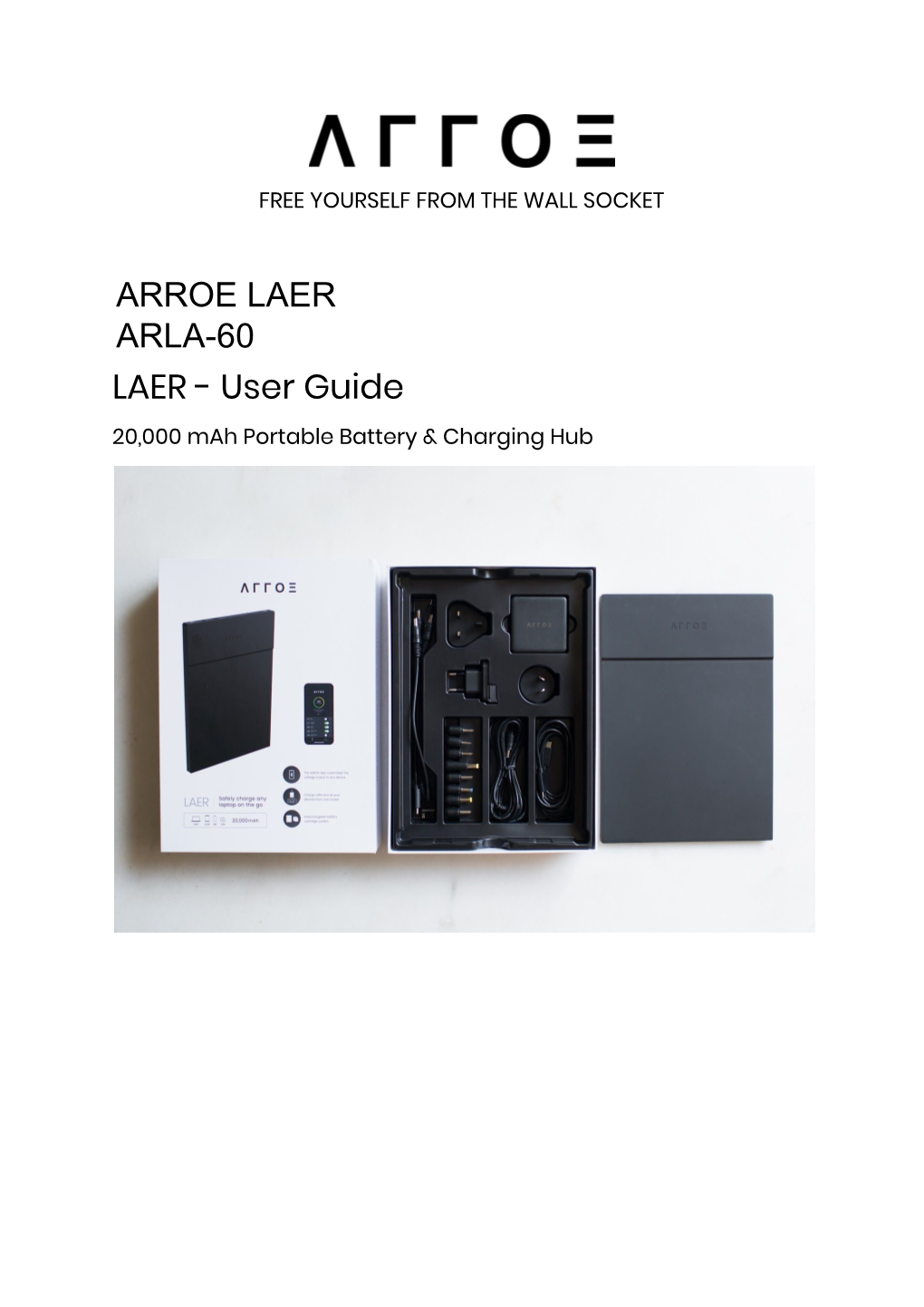 LAER ARLA-60 LAER - User Guide 20,000 Mah Portable Battery & Charging Hub
