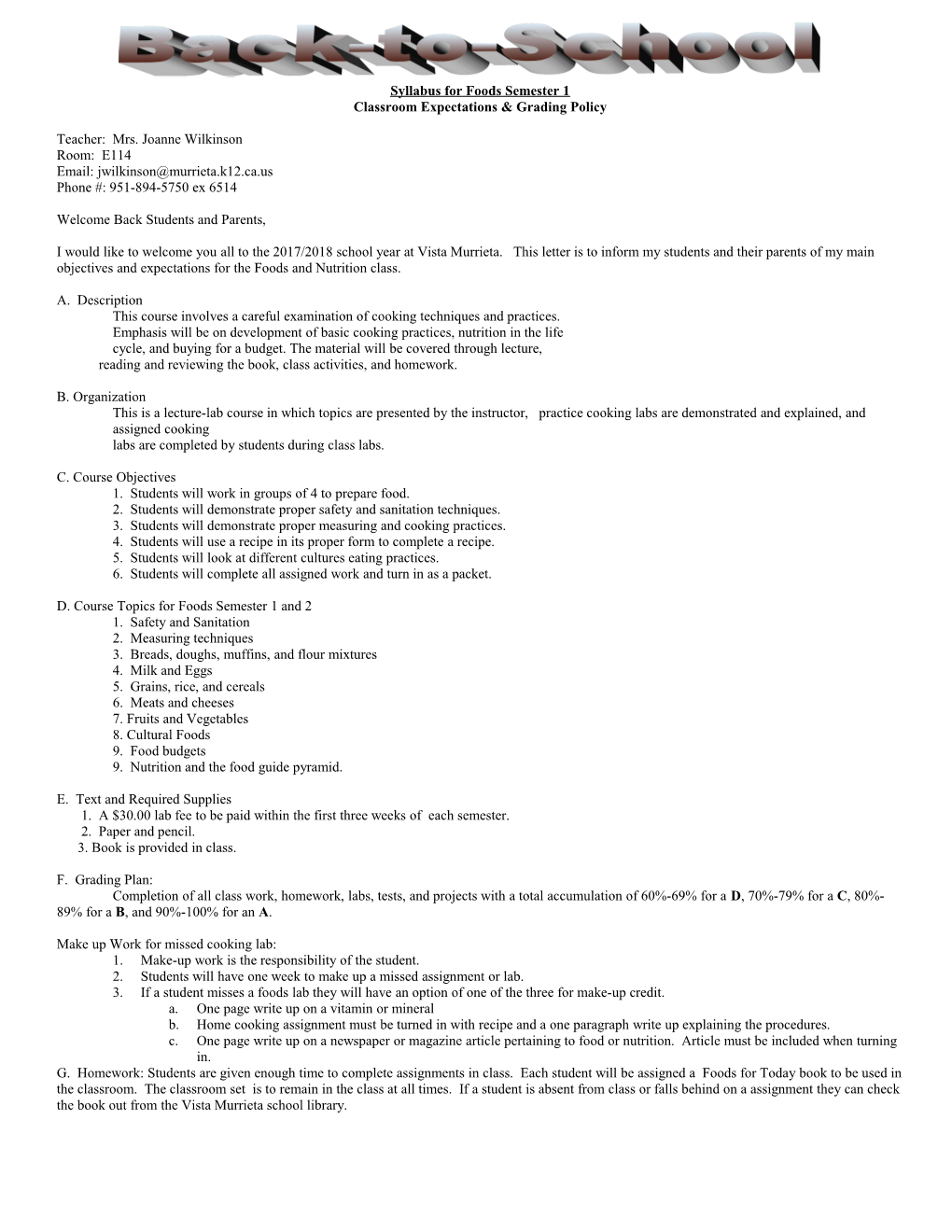 Classroom Expectations & Grading Policy