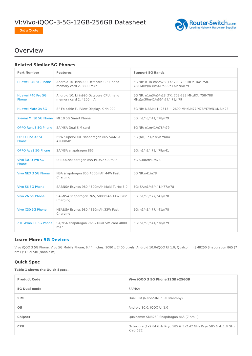 VI:Vivo-Iqoo-3-5G-12GB-256GB Datasheet Overview