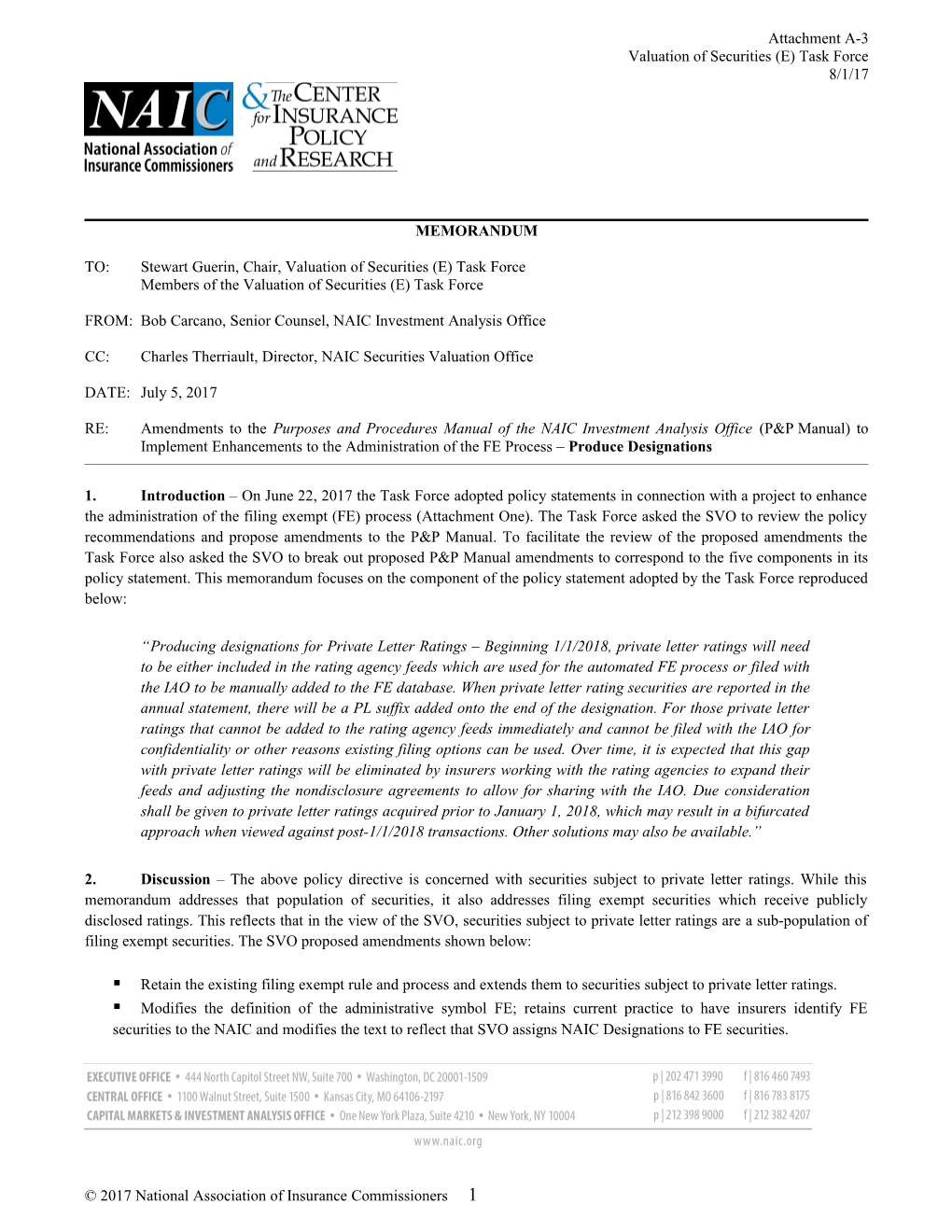 Valuation of Securities (E) Task Force