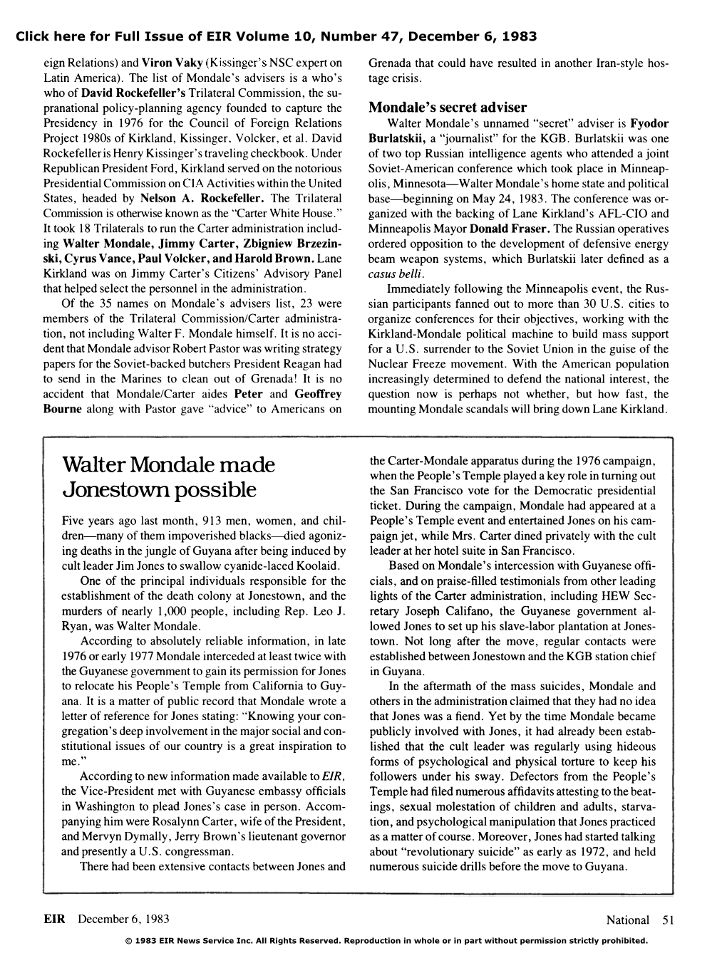 Walter Mondale Made Jonestown Possible
