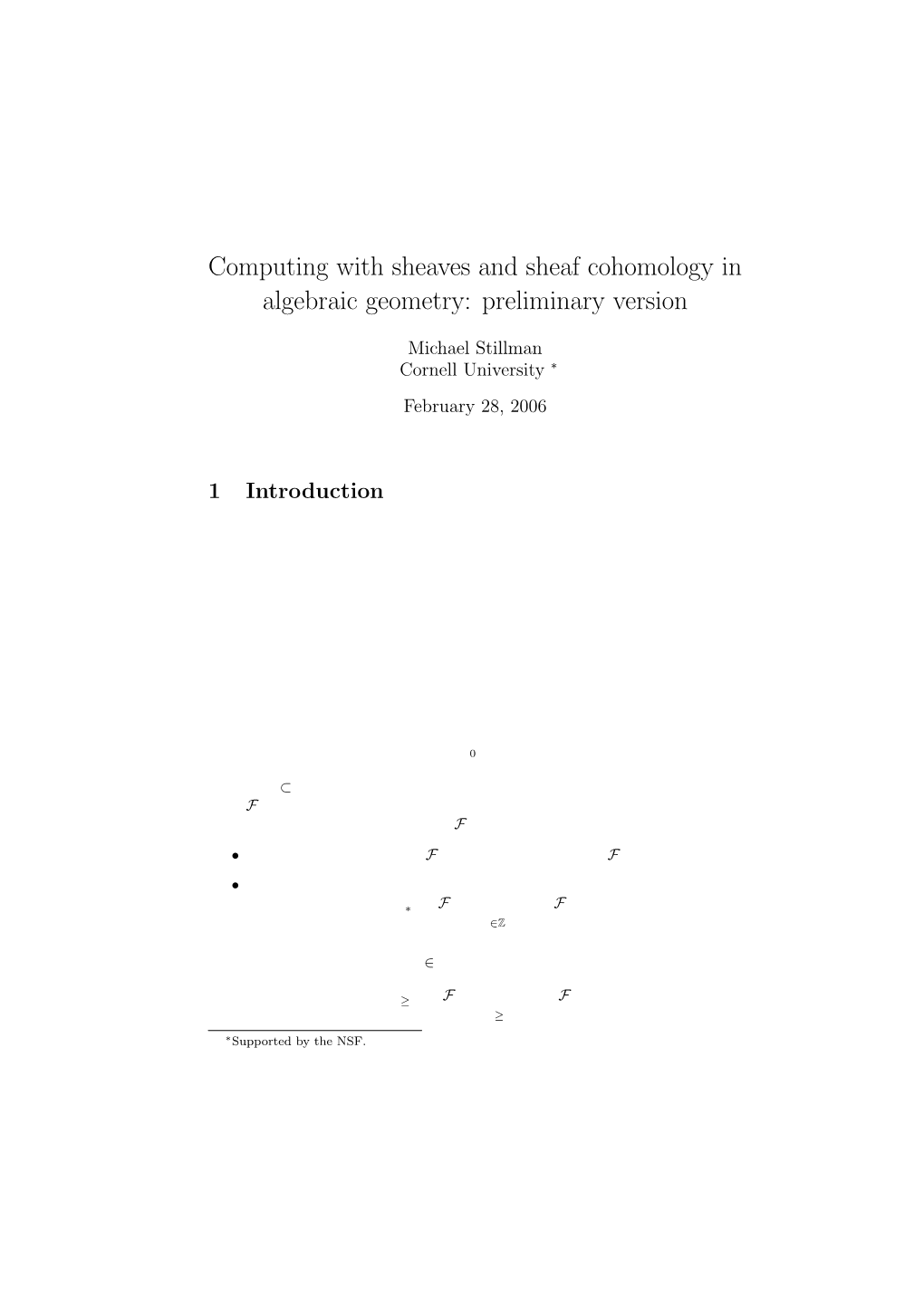 Computing with Sheaves and Sheaf Cohomology in Algebraic Geometry: Preliminary Version