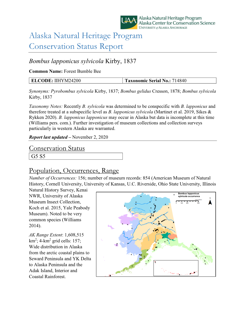 Alaska Natural Heritage Program Conservation Status Report