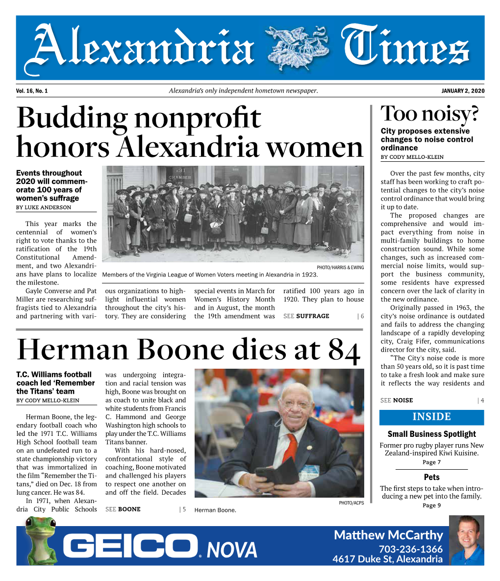 Budding Nonprofit Honors Alexandria Women Herman Boone Dies at 84