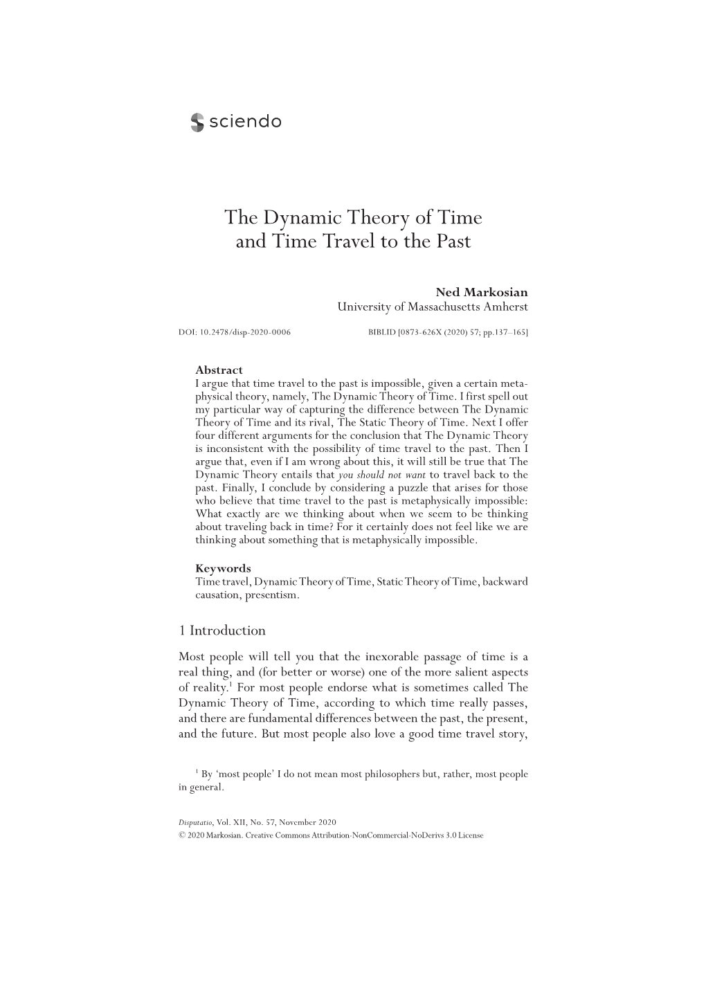 The Dynamic Theory of Time and Time Travel to the Past