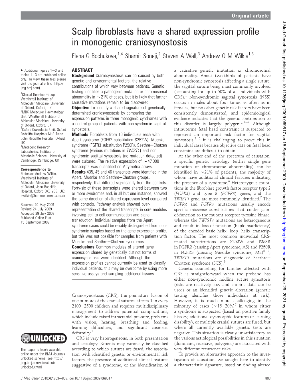 Scalp Fibroblasts Have a Shared Expression Profile in Monogenic Craniosynostosis