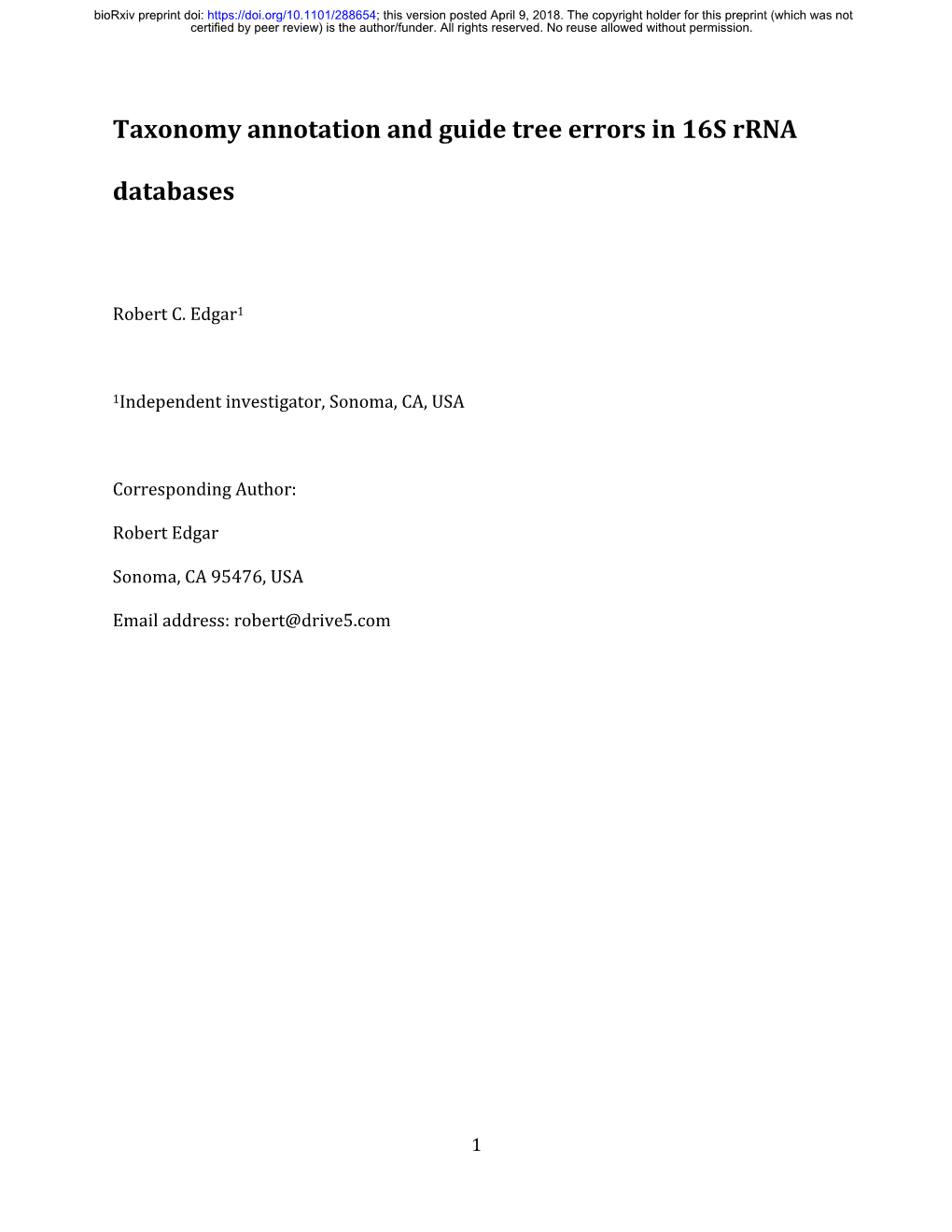 Taxonomy Annotation and Guide Tree Errors in 16S Rrna Databases