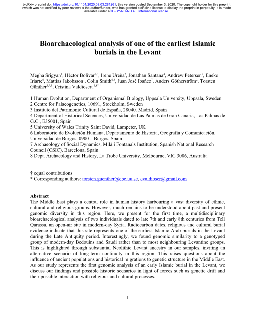 Bioarchaeological Analysis of One of the Earliest Islamic Burials in the Levant