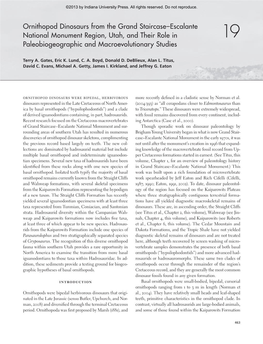 Ornithopod Dinosaurs from the Grand Staircase–Escalante National Monument Region, Utah, and Their Role in 19 Paleobiogeographic and Macroevolutionary Studies