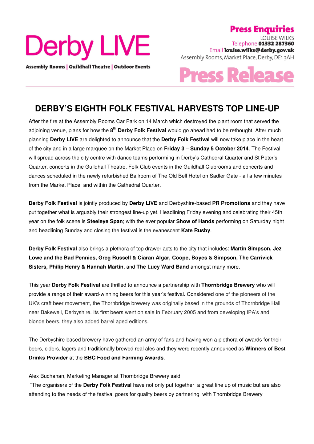 Derby's Eighth Folk Festival Harvests Top Line-Up