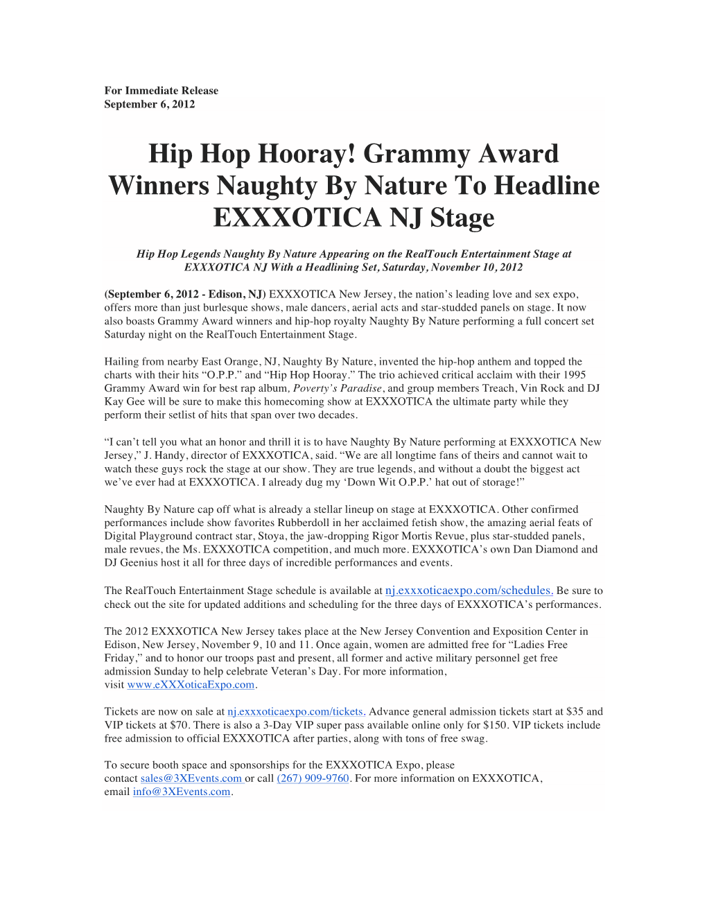 Hip Hop Hooray! Grammy Award Winners Naughty by Nature to Headline EXXXOTICA NJ Stage