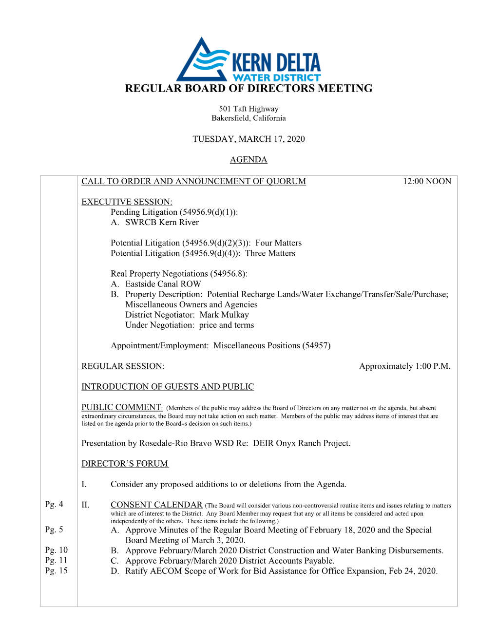 March 17, 2020 Board Agenda