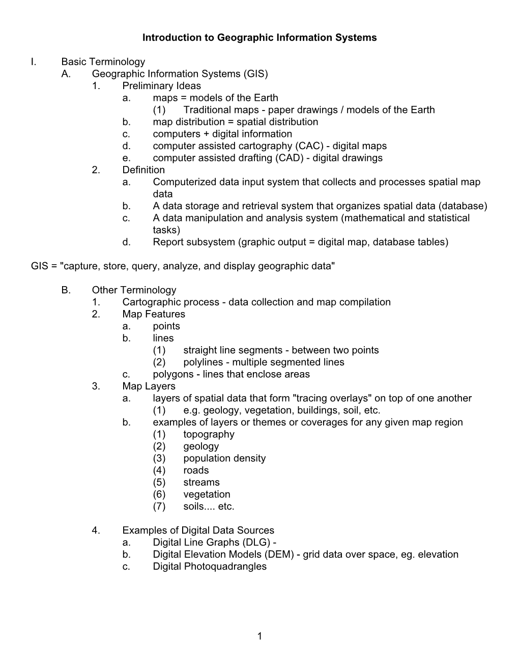 1. Introduction to Geographic Information Systems (GIS)