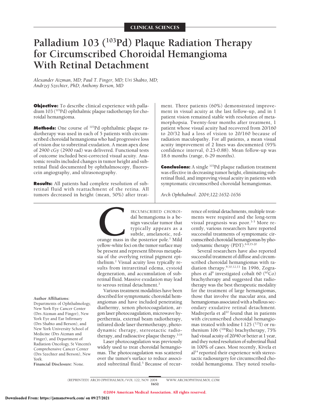 Plaque Radiation Therapy for Circumscribedchoroidal