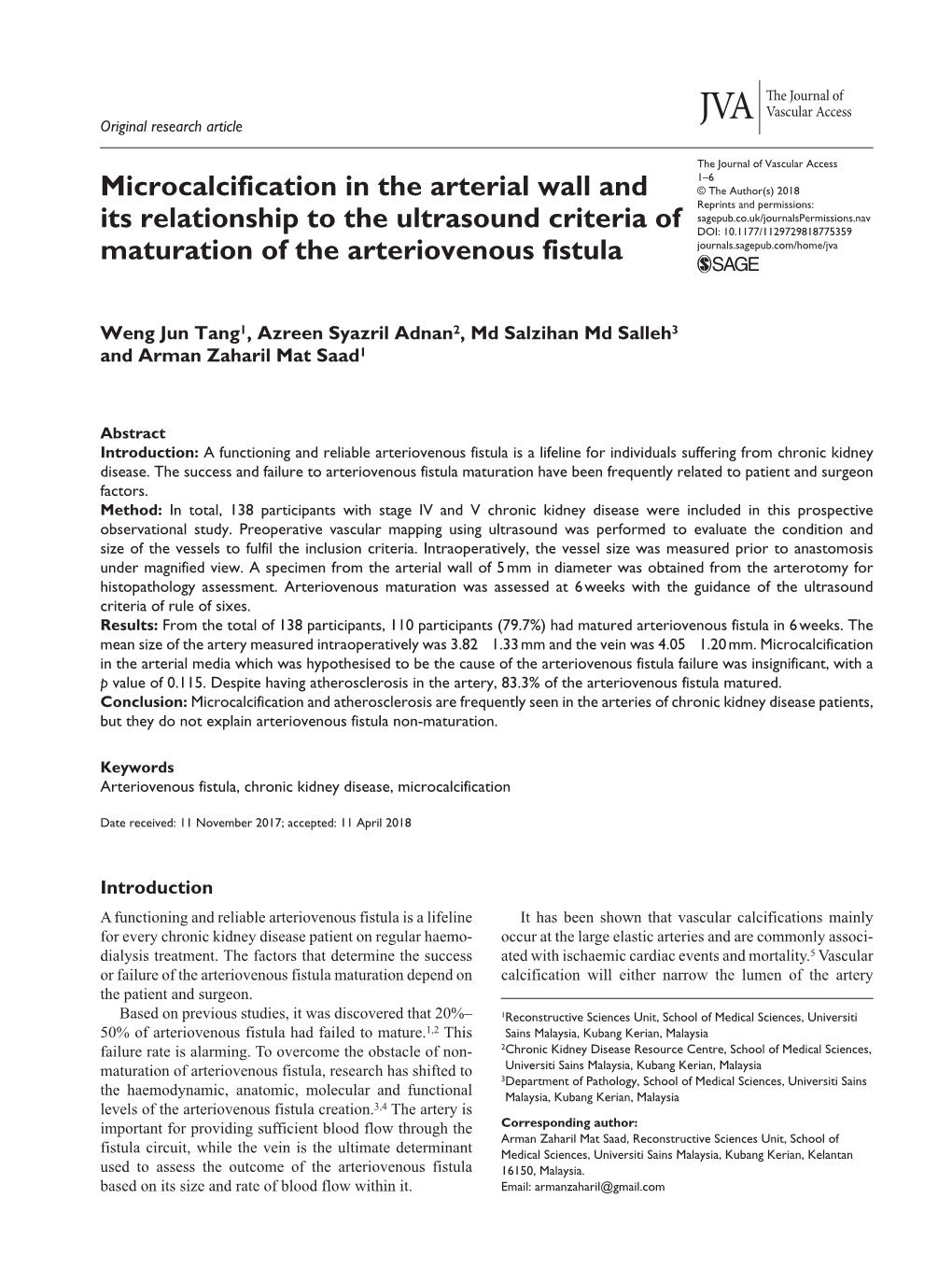 Microcalcification in the Arterial Wall and Its Relationship to The