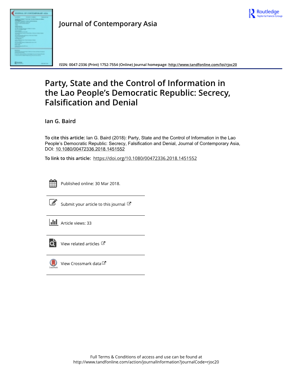 Party, State and the Control of Information in the Lao People's