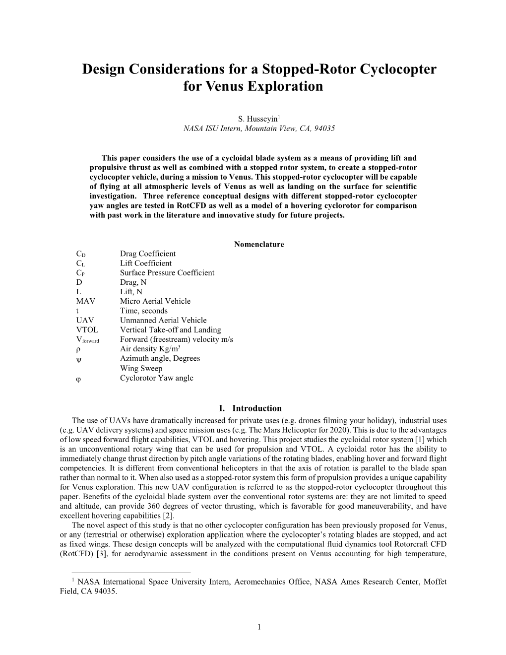 Design Considerations for a Stopped-Rotor Cyclocopter for Venus Exploration