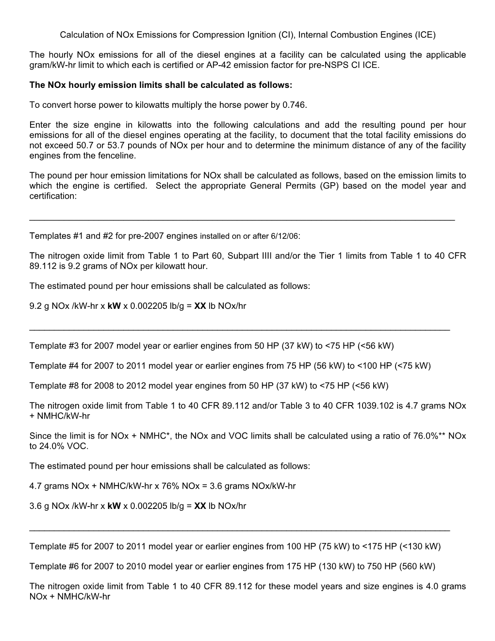 Internal Combustion Engines (ICE) the Hourly Nox Emissions for All O