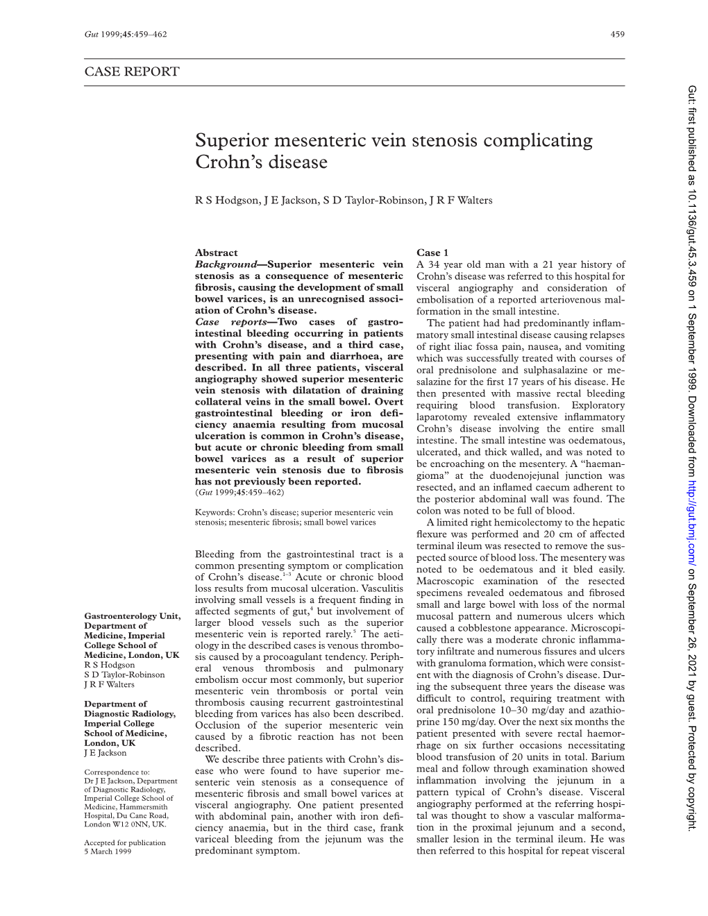 Superior Mesenteric Vein Stenosis Complicating Crohn's Disease