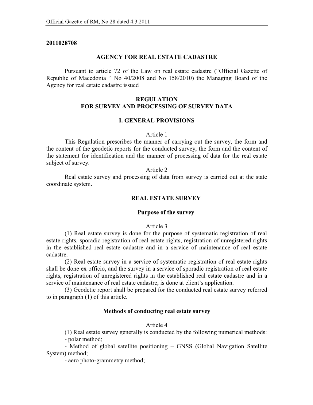 Official Gazette of RM, No 28 Dated 4.3.2011
