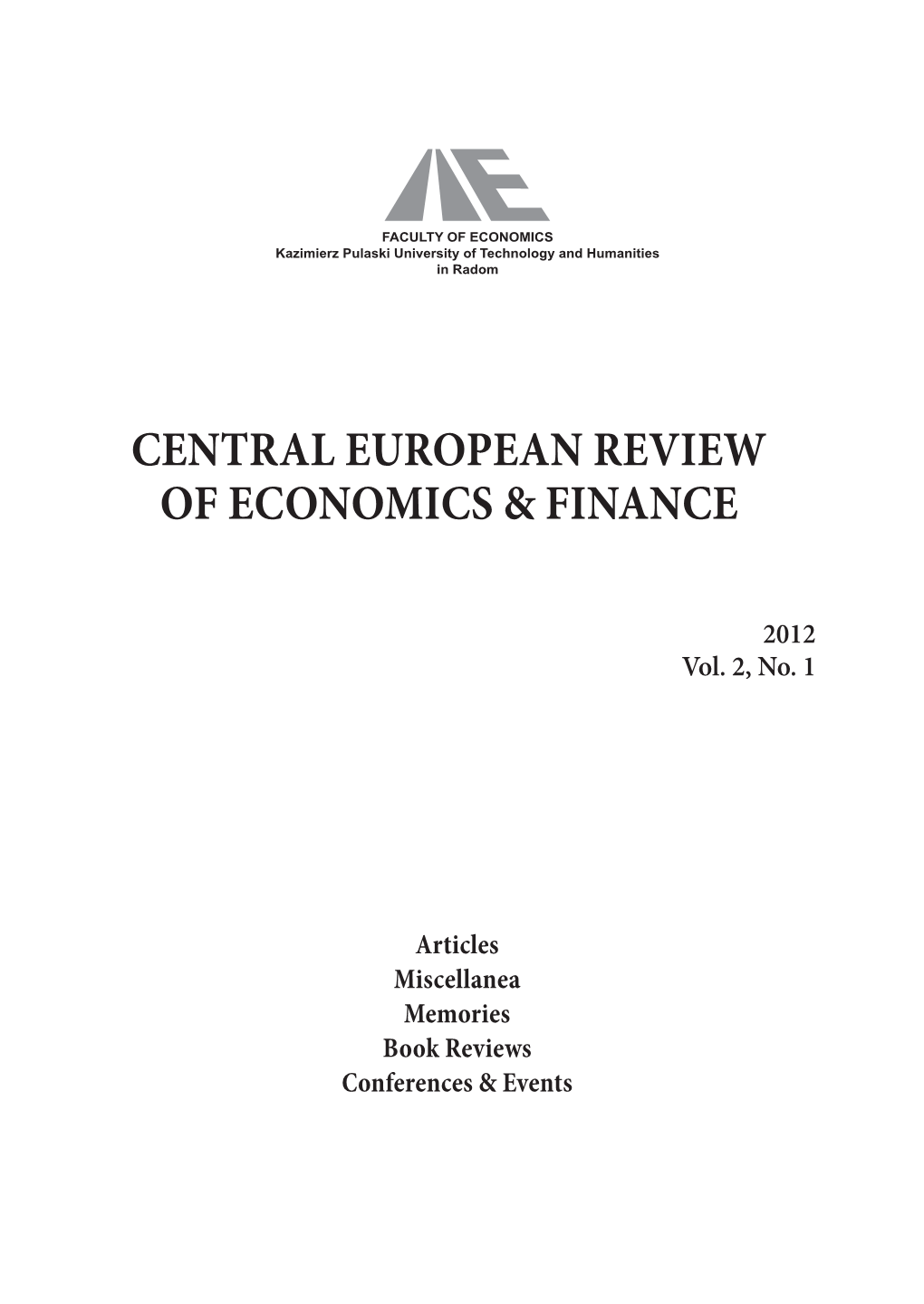 Central European Review of Economics & Finance