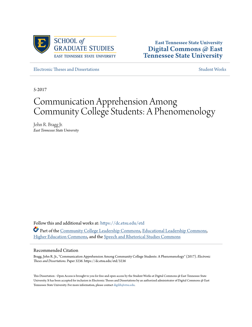 Communication Apprehension Among Community College Students: a Phenomenology John R