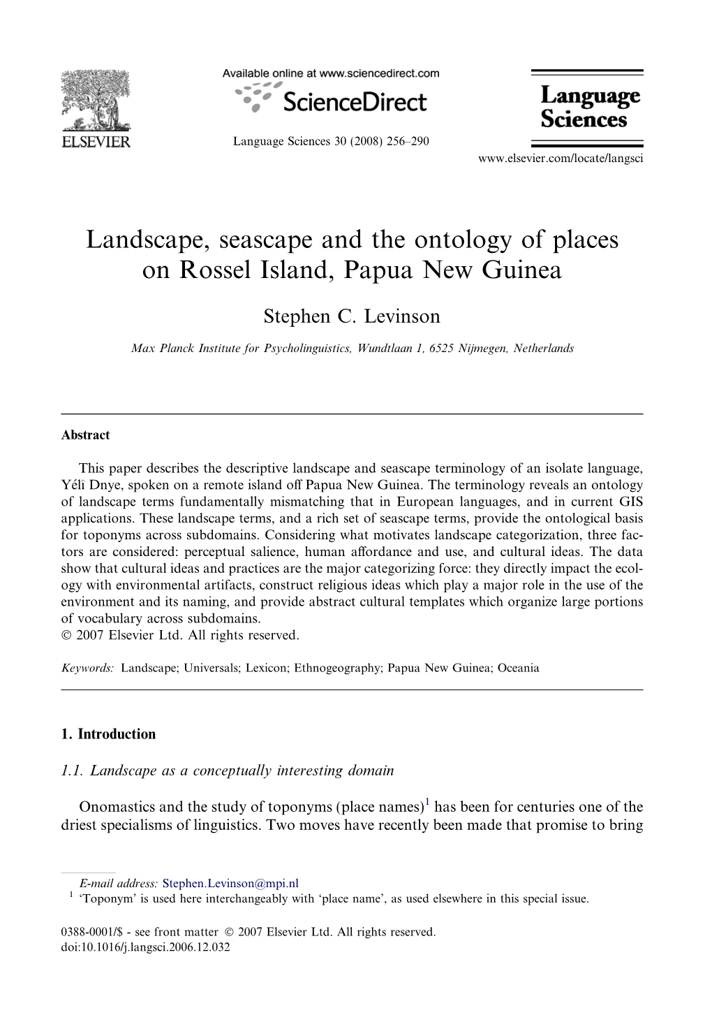 Landscape, Seascape and the Ontology of Places on Rossel Island, Papua New Guinea